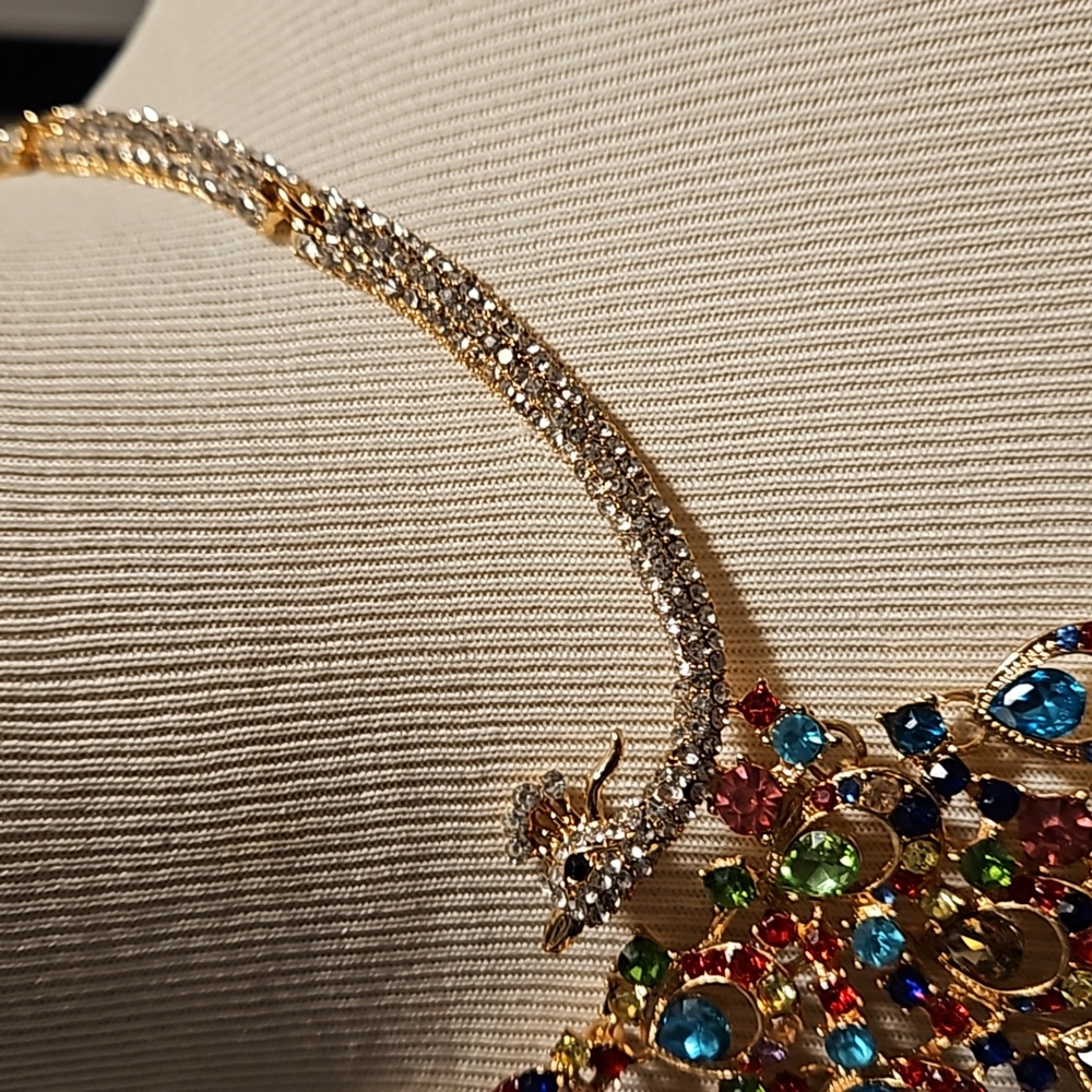 Multicolor Rhinestone Peacock Statement Necklace … - image 6